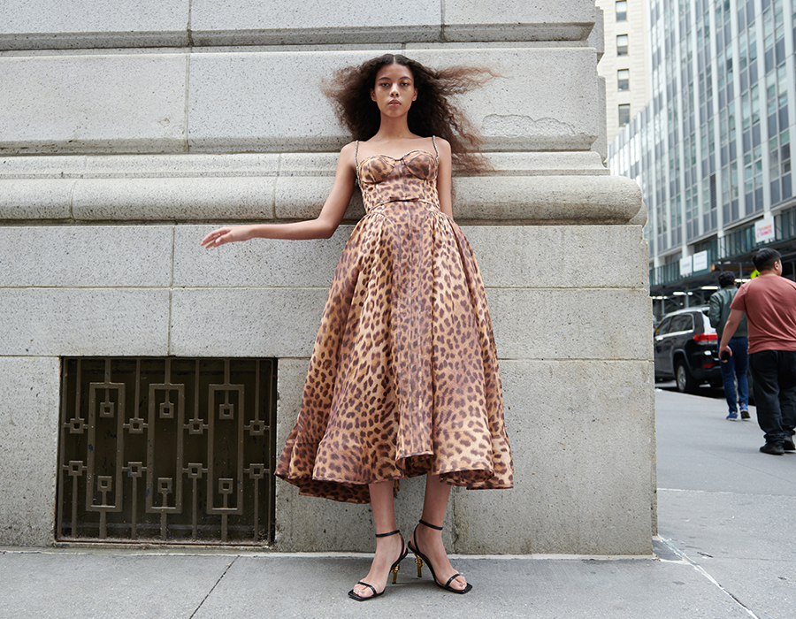 Model wear Zimmermann - Crush Leopard Panelled Midi Dress