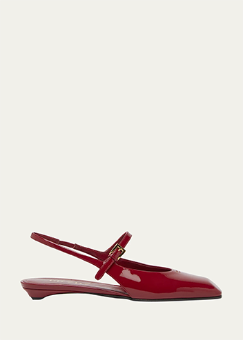 Prada - Vernice Patent Leather Mary Jane Slingback Ballerina Flats