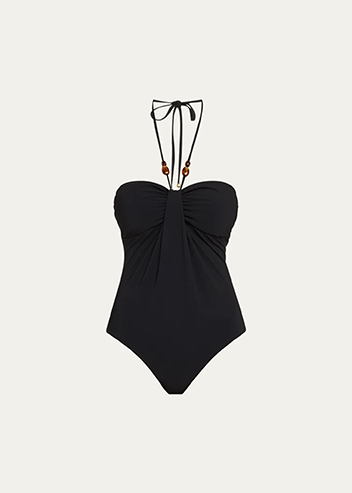 ZIMMERMANN - Wylie Drape Halter One-Piece Swimsuit