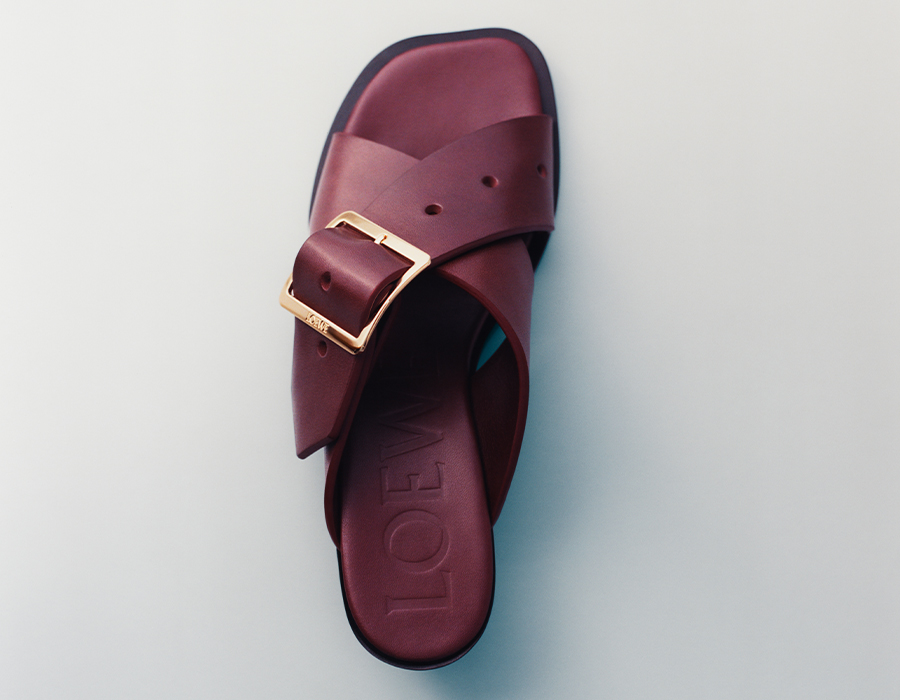 Loewe - Petal Leather Crisscross Buckle Slide Sandals