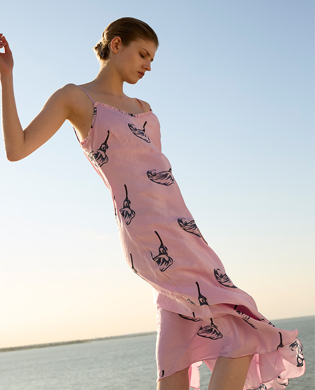 Model wears Alix of Bohemia - Athens Calla Lily Slip Dress