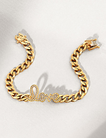 SYDNEY EVAN - 14K Yellow Gold and Diamond Love Script Curb Link Chain Bracelet