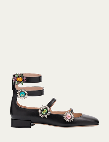 Valentino Garavani - Leather Jewel Four-Strap Ballerina Flats