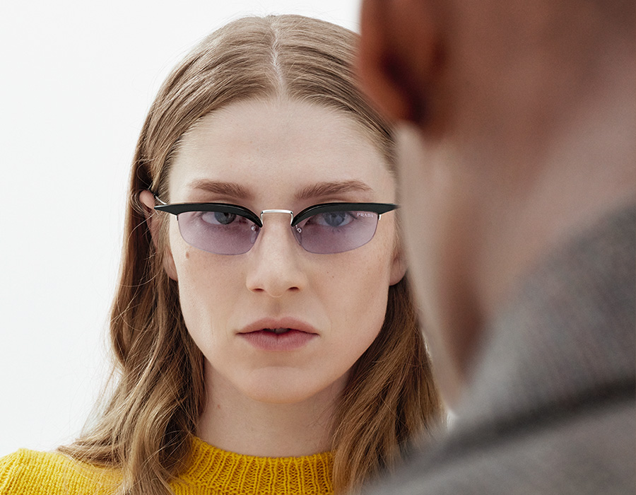 Model wears Prada - B50S Rectangle Metal Sunglasses