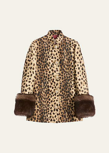 Valentino Garavani - Leopard Faux Fur Cuff Caban Jacket