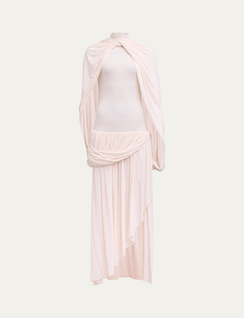 Alaïa - Mock Neck Draped Gown with Cape