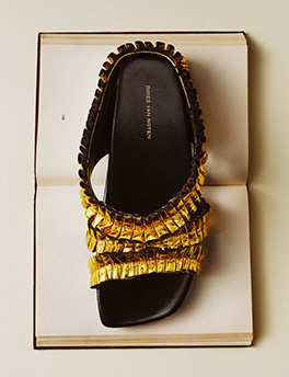 Dries Van Noten - Curved-Heel Ruffled Metallic Leather Sandals
