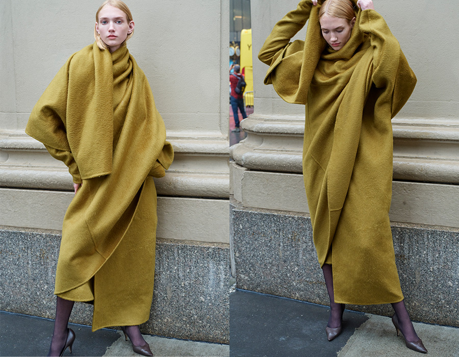 Model wears The Row - Jan Long Cashmere Wrap Coat