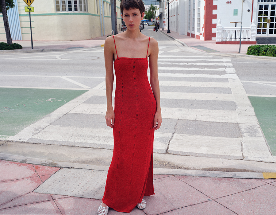 Model wears Proenza Schouler - Suki Viscose Ribbon Knit Dress