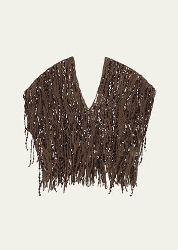 Brunello Cucinelli - Sequin Macrame Embroidered V-Neck Sweater