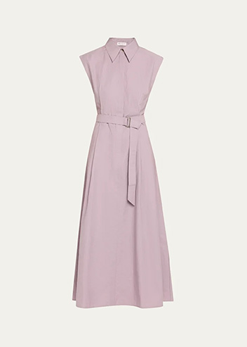 Brunello Cucinelli - Cap-Sleeve Belted Crispy Cotton Midi Shirtdress
