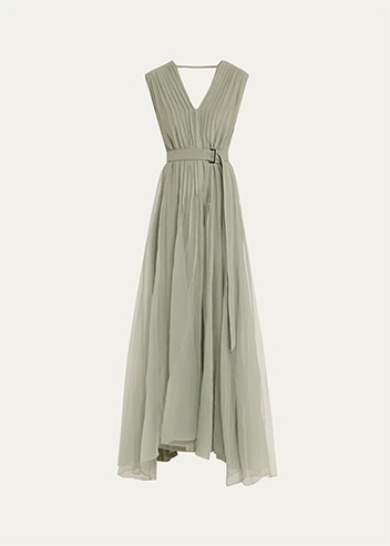 Brunello Cucinelli - Crispy Silk Organza Belted Volume Dress