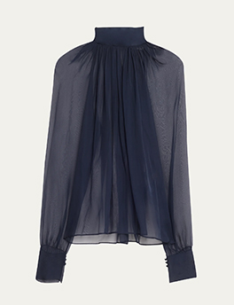 Saint Laurent - Sheer Ruched Hig-Neck Blouse