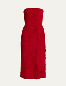 Alexander McQueen - Strapless Textured Suede Slit Midi Dress