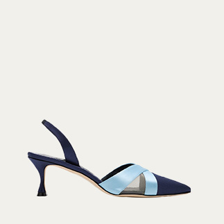 Manolo Blahnik - Bicolor Silk Halter Slingback Pumps