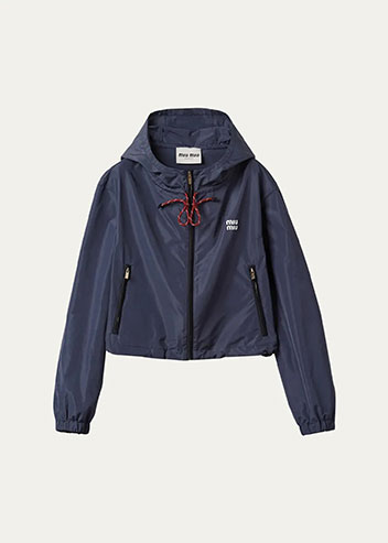 Miu Miu - Drawstring Hooded Cropped Zip-Up Jacket