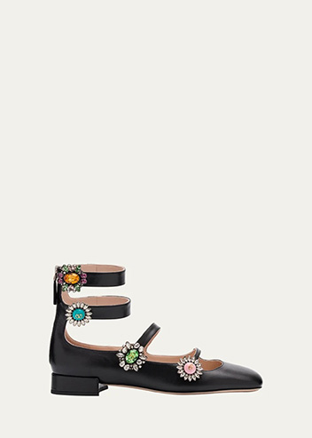Valentino Garavani - Leather Jewel Four-Strap Ballerina Flats