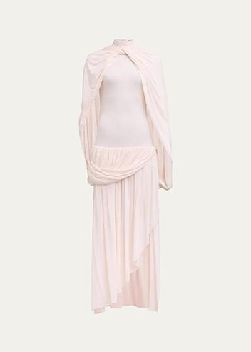 Alaïa - Mock Neck Draped Gown with Cape
