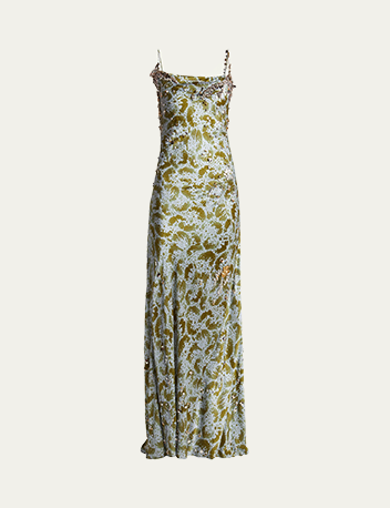 Dries Van Noten - Deryl Cowl-Neck Long Studded Silk Dress