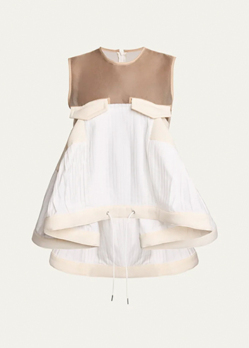 SACAI - Sheer Pleated High-Low Flowy Top