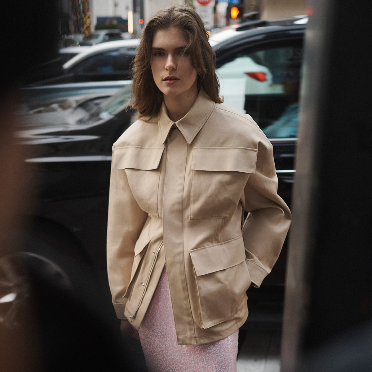 Model wears WARDROBE.NYC - Belted Drill Parka