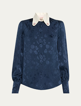 Valentino Garavani - Floral Silk Jacquard Round-Collar Button-Down Blouse