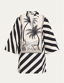 Veranduh - Palm Panel V-Neck Mini Kaftan Dress