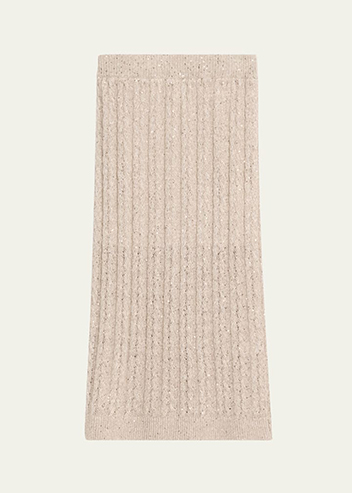 Brunello Cucinelli - Sequined Cable Knit Body-Con Midi Skirt