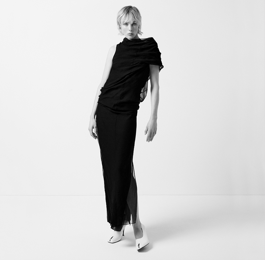 Model wears Khaite - Jeanty Long Silk Gauze Dress