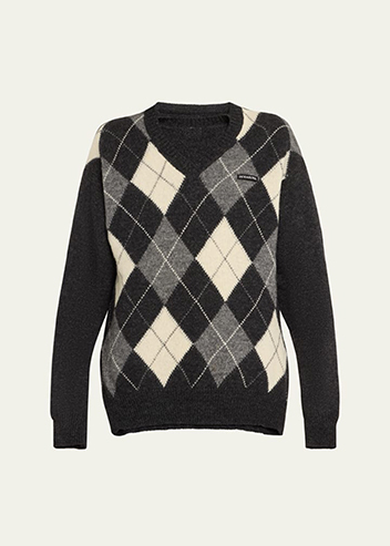 HODAKOVA - Attached Argyle Knitted Wool Sweater