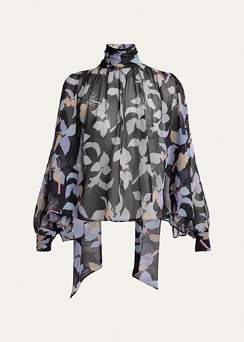 Chloé - Floral-Print Chiffon Neck-Scarf Top