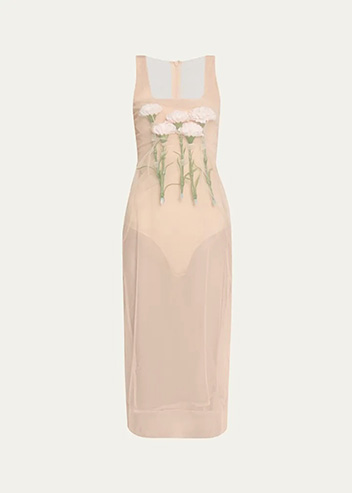 SIMONE ROCHA - Stuffed Carnation Square Neck Sheer Midi Dress