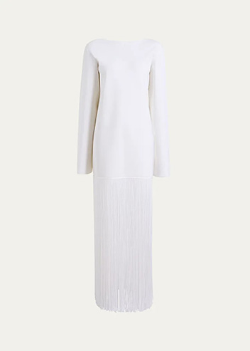 KHAITE - Paley Long-Sleeve Fringe Backless Maxi Dress