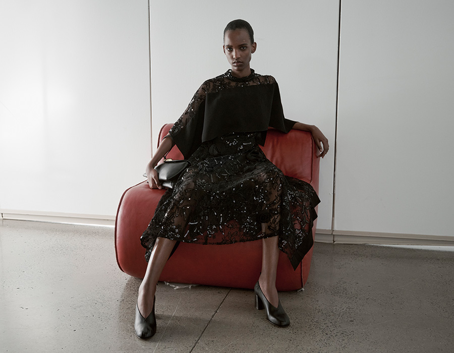 Model wears 3.1 Phillip Lim - Sequined Lace Flounce Dress