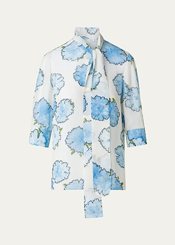 Akris punto - Tie-Neck Carnation Print Silk Chiffon Blouse