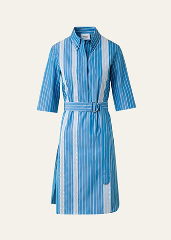 Akris punto - Striped Cotton Poplin Belted Short-Sleeve Shirtdress