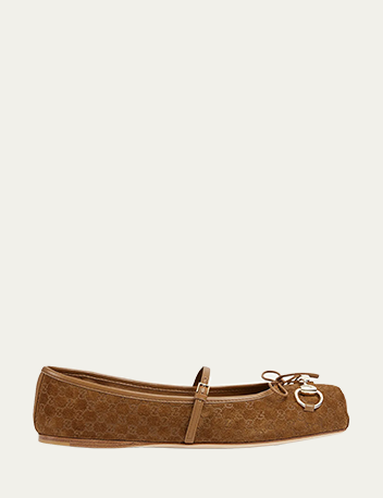 Gucci - GG Suede Horsebit Mary Jane Ballerina Flats
