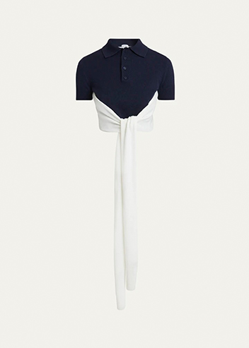 Loewe - Colorblock Cropped Backless Wool Cashmere Polo Sweater with Self-Tie