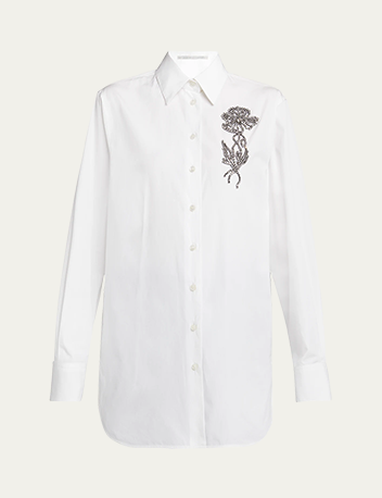 Stella McCartney - Crystal Floral Embroidered Long-Sleeve Blouse