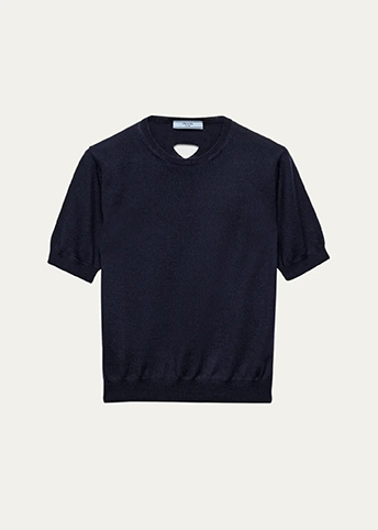 Prada - Cutout Triangle Short-Sleeve Wool Sweater