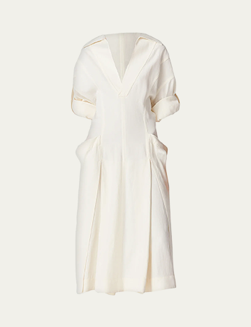 Bottega Veneta - Fit-and-Flare Grainy Midi Dress with Frog Embellishments