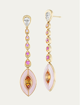 Orly Marcel - OAK 18K Yellow Gold Drop Earrings with Diamonds, Garnet, Sapphires and Opal