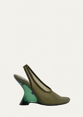 Dries Van Noten - Lucite Mesh Clear-Wedge Slingback Pumps