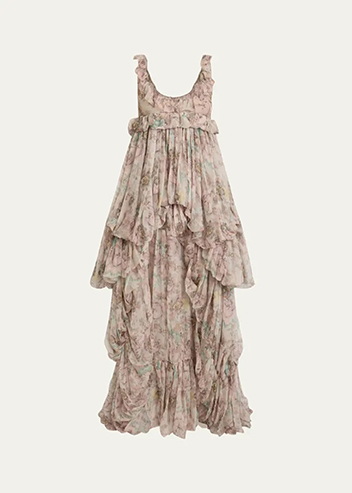 Chloé - Floral Ruffle Tiered High-Low Balloon Babydoll Dress