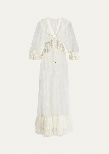 Chloé - Long Lace Ruffled Drawstring Dress