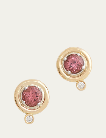 Jamie Wolf - 18K Yellow and White Gold Round Stud Earrings with Pink Tourmaline and Diamonds