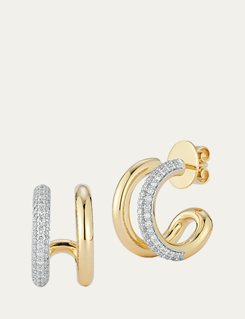 Walters Faith - 18K Yellow Gold and Diamond Elongated Link Small Hoop Earrings
