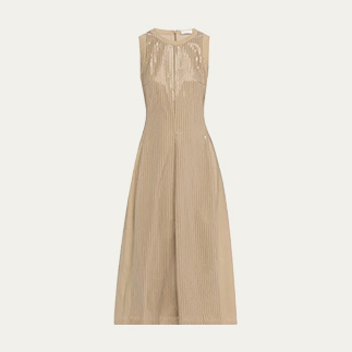 Brunello Cucinelli - Front Sequined Techno Poplin Corset Midi Dress