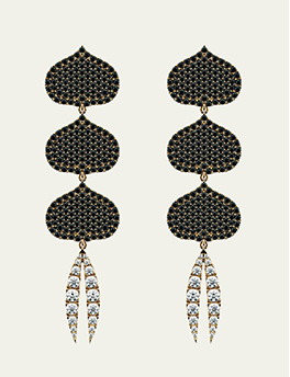 Kamal - Triple Eye Adore Lotus Black and White Diamond Earrings