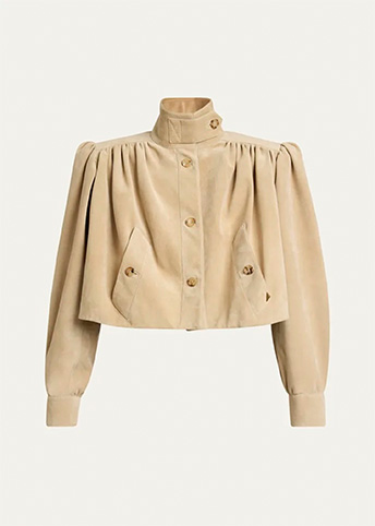 Chloé - Suede High Neck Gathered Shoulder Cropped Jacket